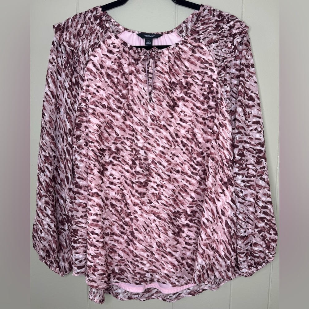 Simply Vera Wang Pink Animal Print 3/4 Balloon Sleeve Blouse Womens Size XL